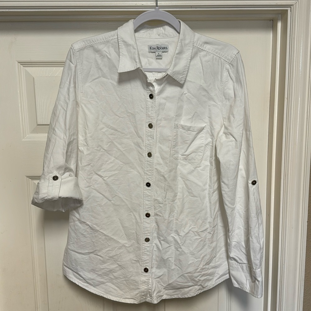 Kim Rogers - Button Down, Roll Sleeve Blouse - L